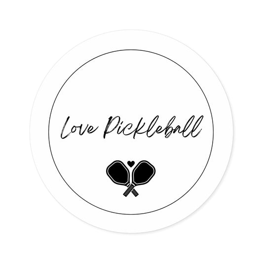 "Love Pickleball" Round Pickleball Stickers - Durable Vinyl for Indoor & Outdoor Use - 5 Sizes Available