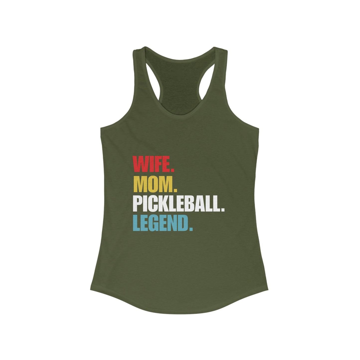 "Wife. Mom. Pickleball Legend" Women's Ideal Racerback Pickleball Tank | Lightweight for Active Pickleball Lifestyle | 6 Sizes, 17 Colors