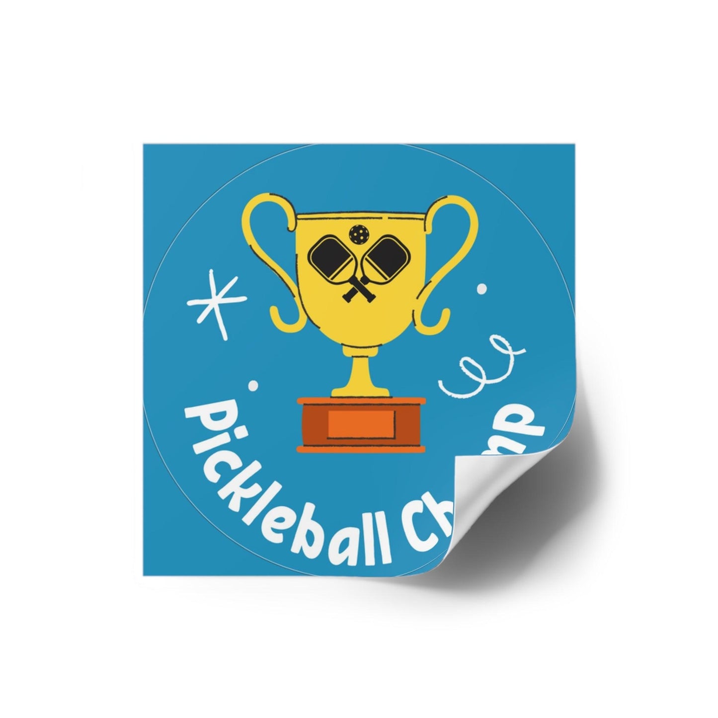 "Pickleball Champ" Square Pickleball Stickers, Indoor\Outdoor, 5 Sizes