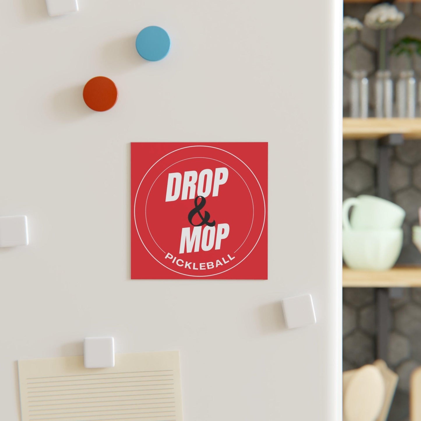 "Drop & Mop" Square Pickleball Magnets, Indoor\Outdoor, 2 Sizes