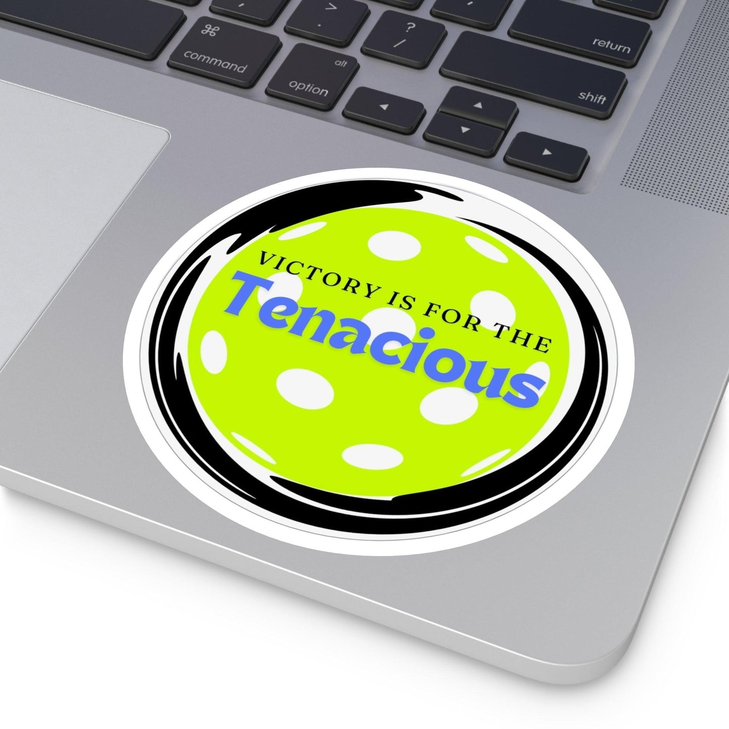 "Victory is for the Tenacious" Round Pickleball Stickers - Durable Vinyl for Indoor & Outdoor Use - 5 Sizes Available
