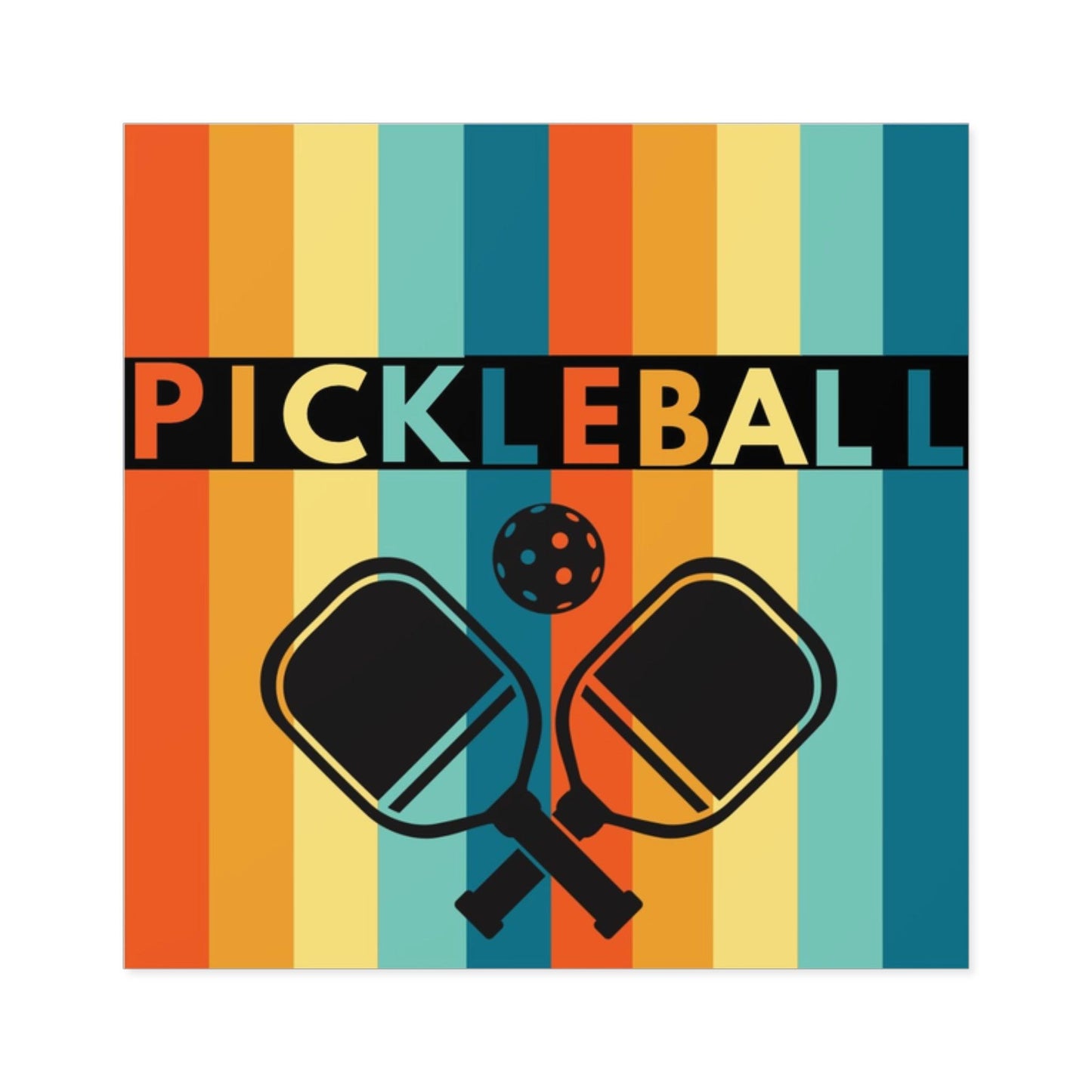 "Pickleball" Square Pickleball Stickers, Indoor\Outdoor, 5 Sizes