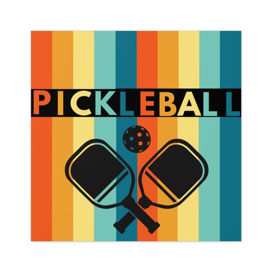 "Pickleball" Square Pickleball Stickers, Indoor\Outdoor, 5 Sizes