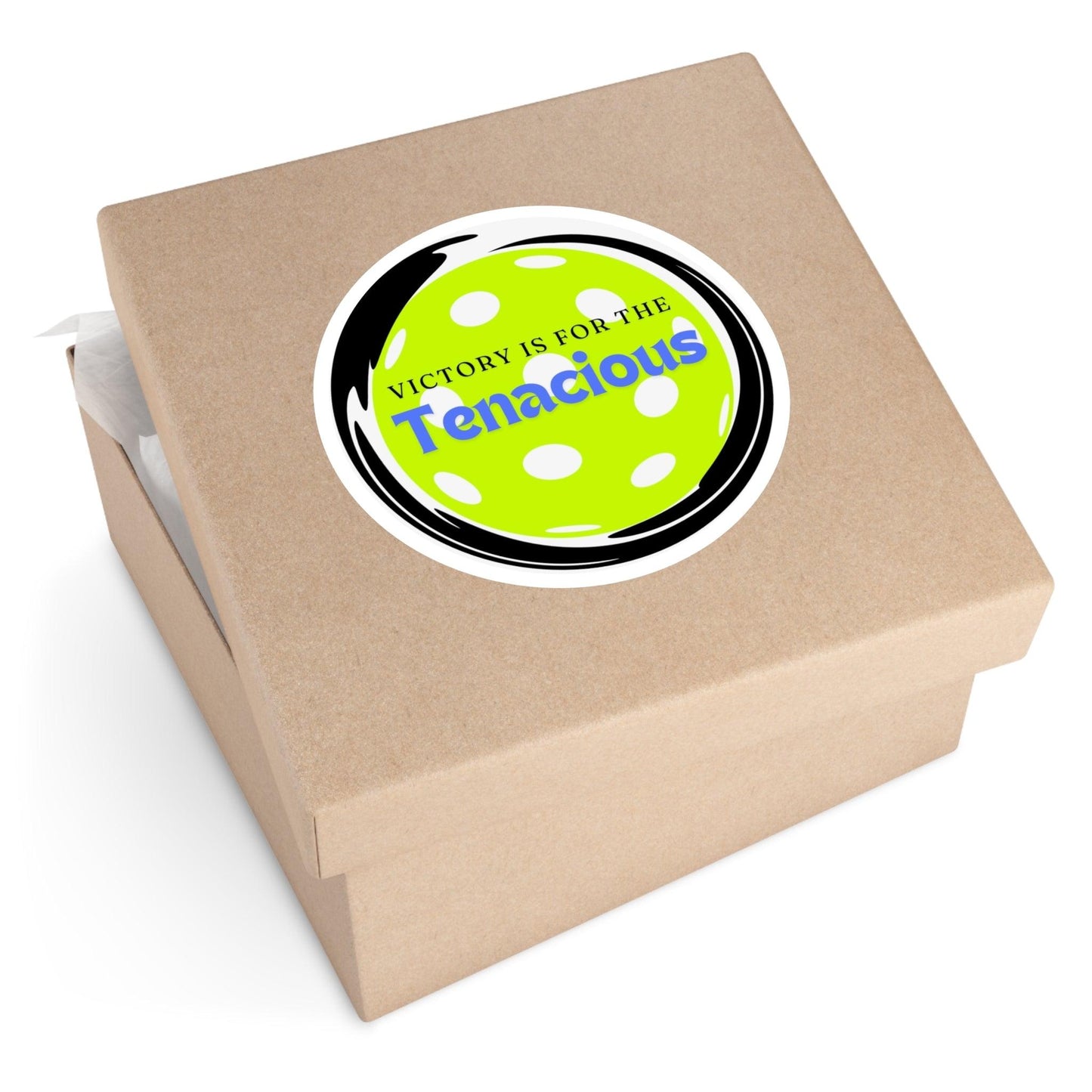 "Victory is for the Tenacious" Round Pickleball Stickers - Durable Vinyl for Indoor & Outdoor Use - 5 Sizes Available