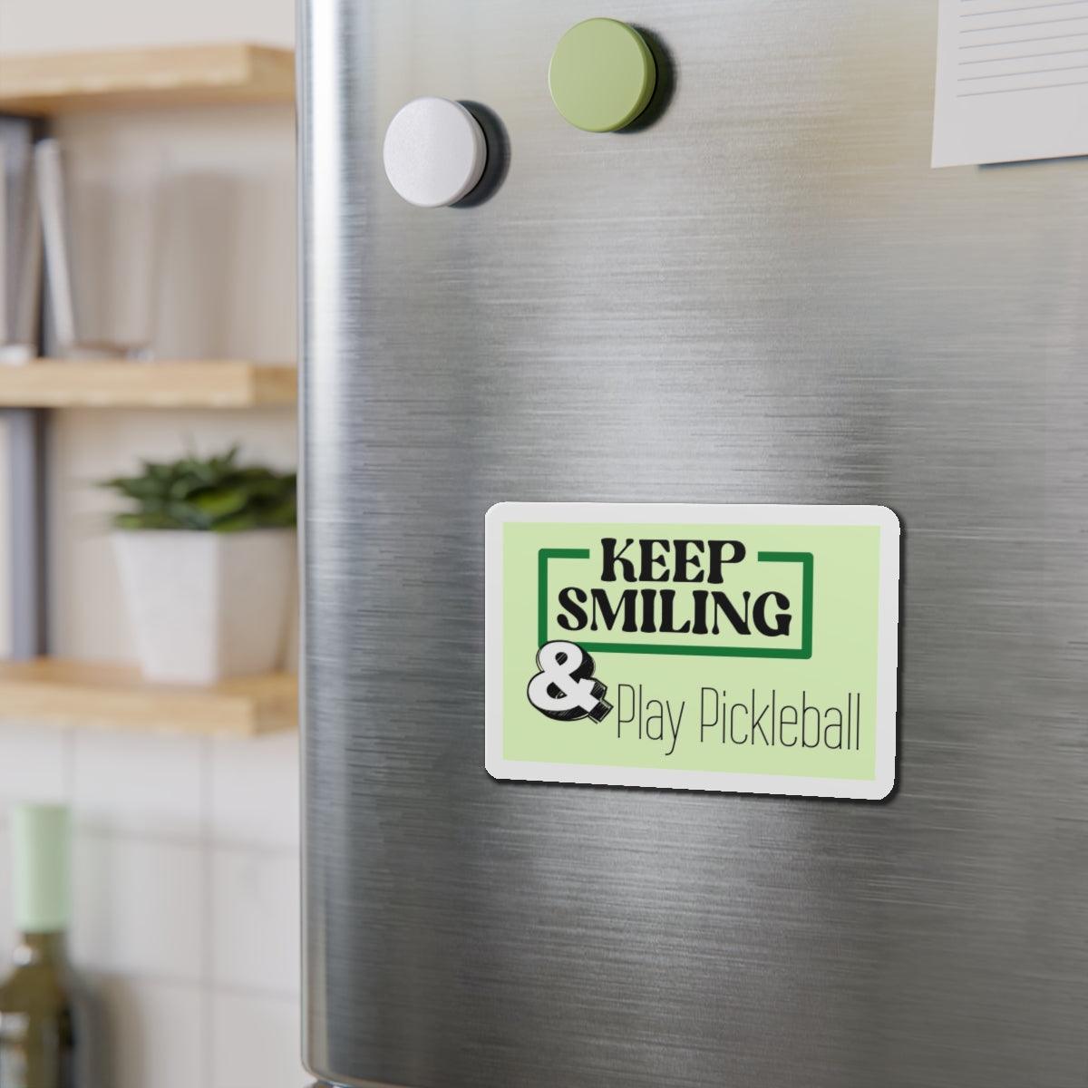 "Keep Smiling & Play Pickleball" Die-Cut Pickleball Magnets - Flexible & Durable for Indoor & Outdoor Use - 5 Sizes Available