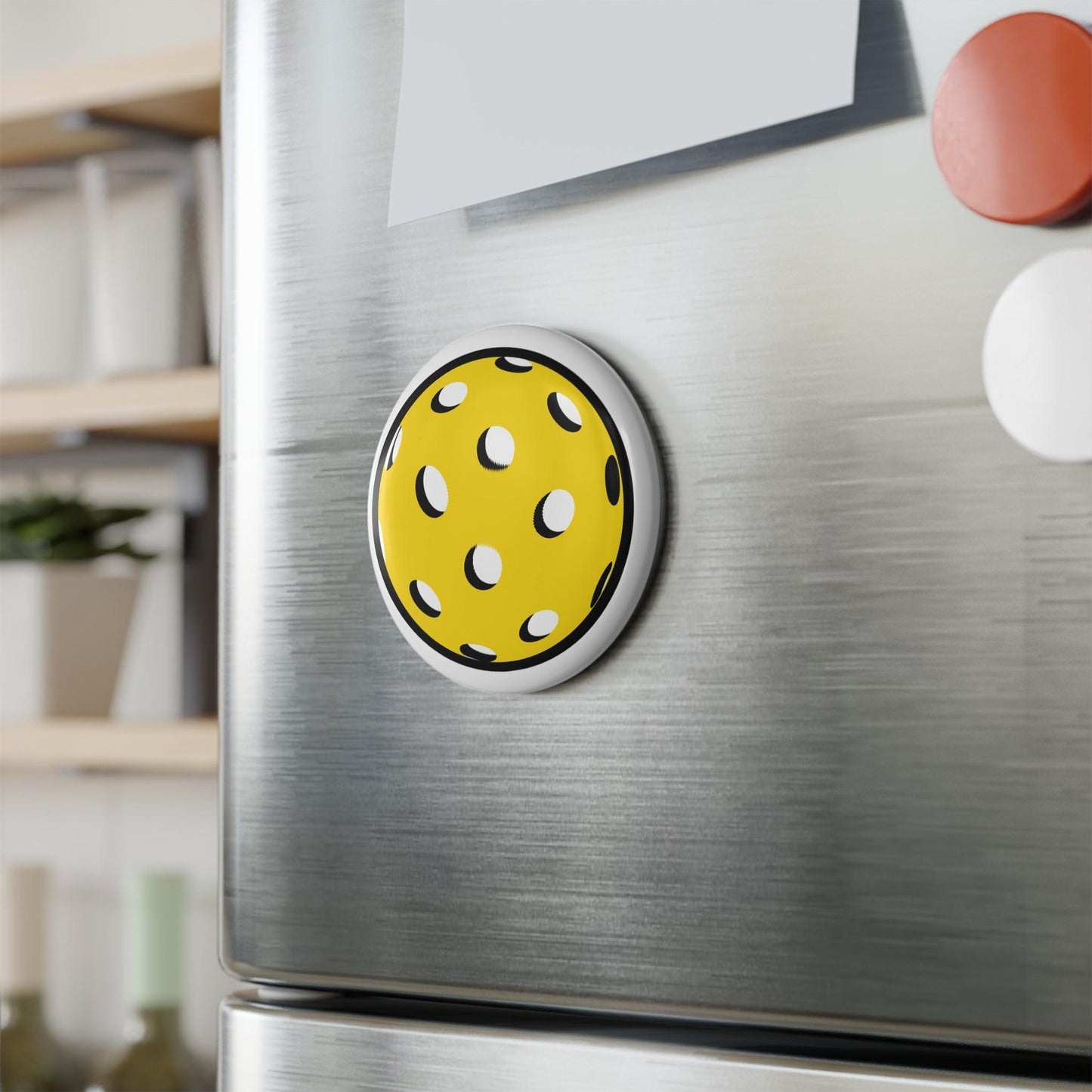 Round Yellow Pickleball Magnet Set – Fun Fridge or Locker Decor (1 or 10 Pieces)