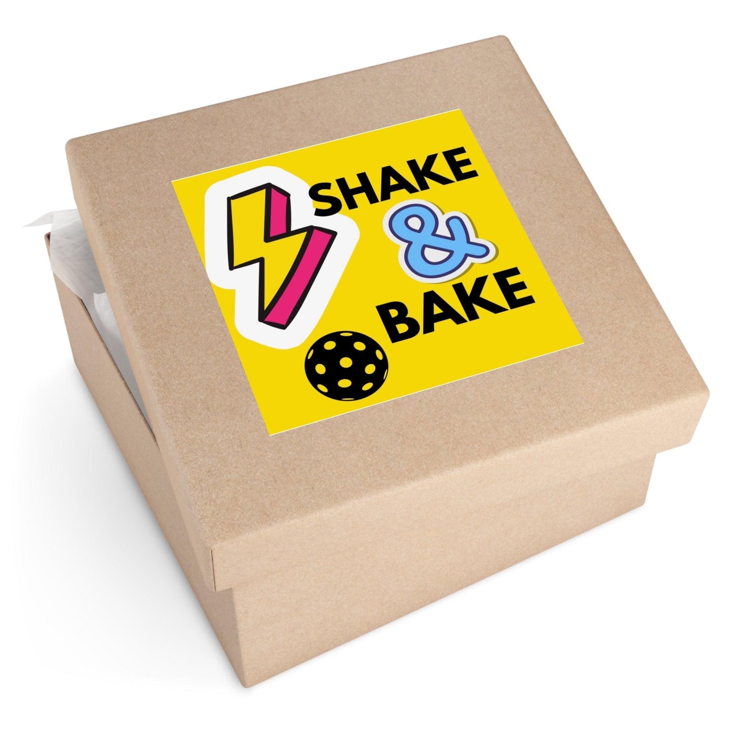 "Shake & Bake" Square Pickleball Stickers, Indoor\Outdoor, 5 Sizes