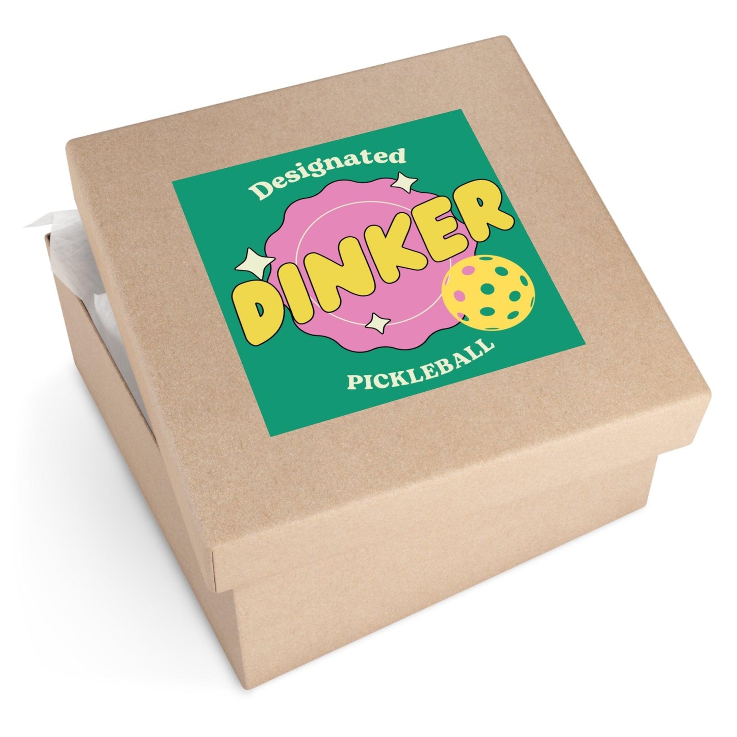 "Designated Dinker" Square Pickleball Stickers, Indoor\Outdoor, 5 Sizes