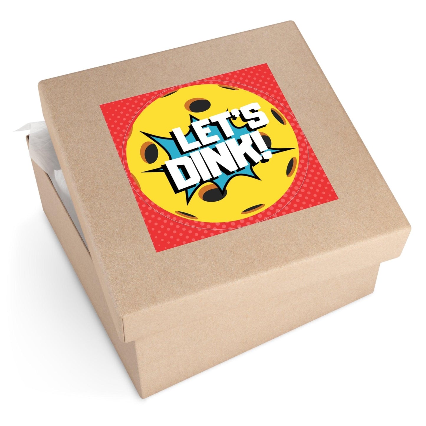 "Let's Dink" Square Pickleball Stickers, Indoor\Outdoor, 5 Sizes