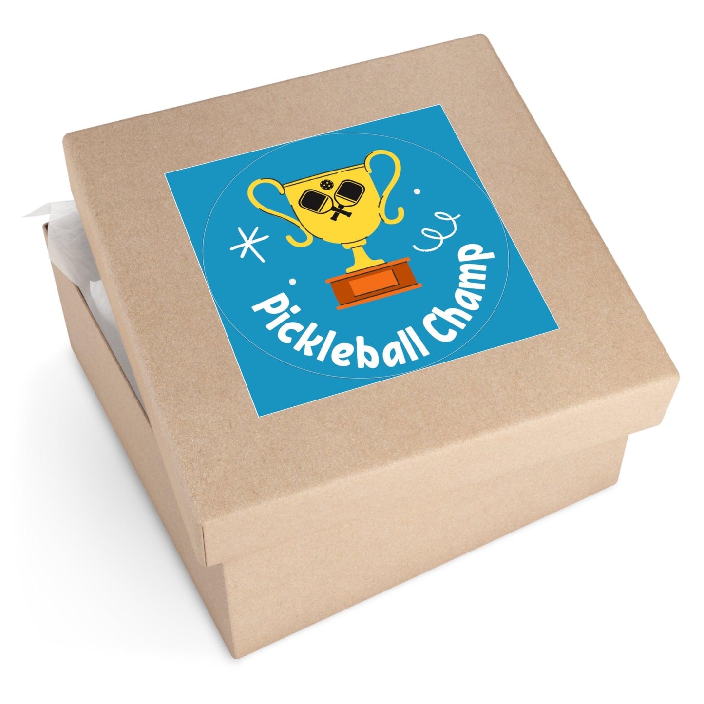 "Pickleball Champ" Square Pickleball Stickers, Indoor\Outdoor, 5 Sizes