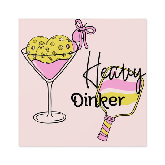 "Heavy Dinker" Square Pickleball Stickers, Indoor\Outdoor, 5 Sizes