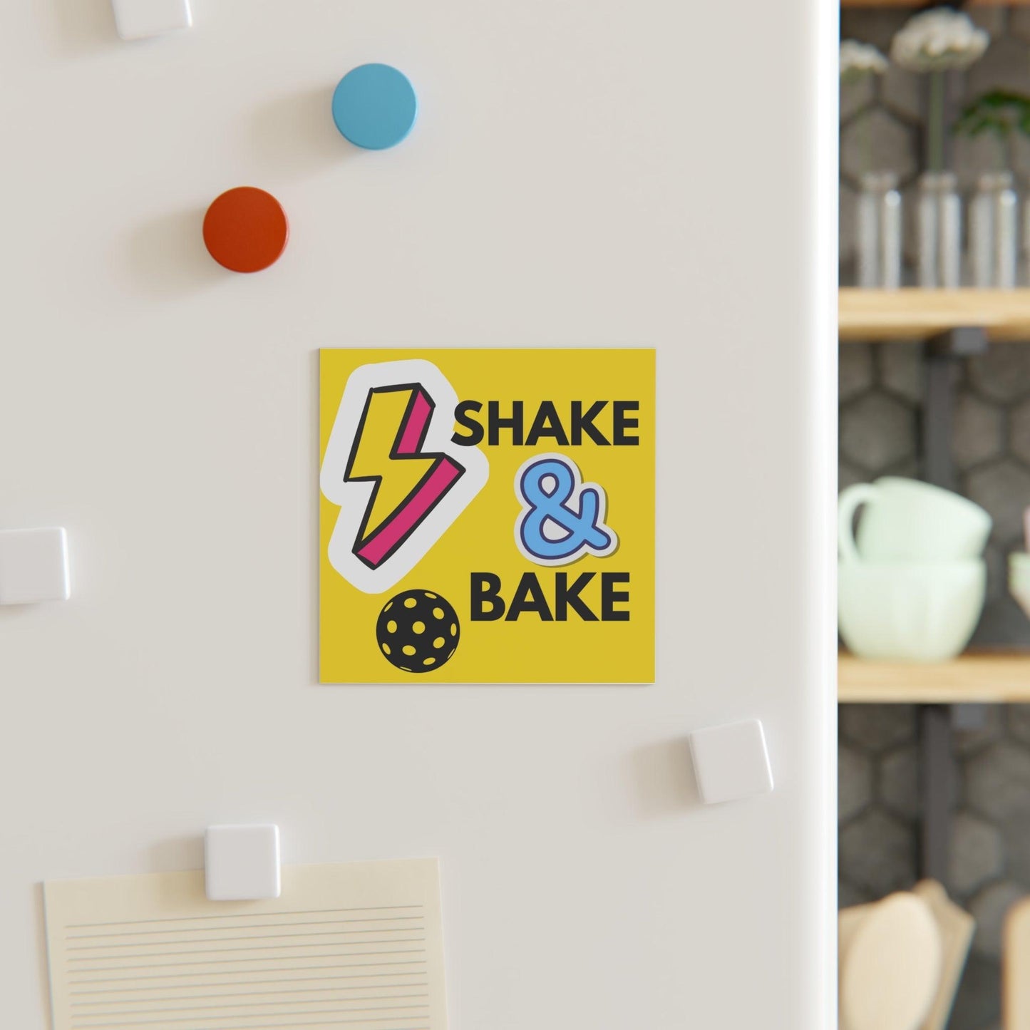 "Shake & Bake" Square Pickleball Magnets, Indoor\Outdoor, 2 Sizes