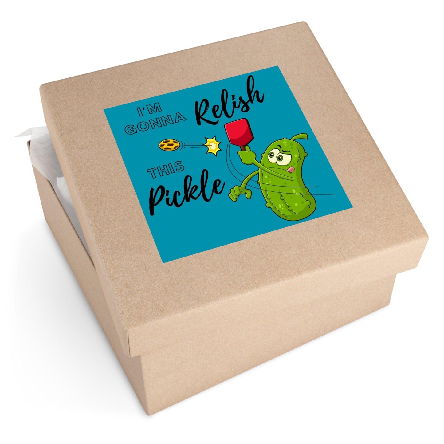 "I'm Gonna Relish This Pickle" Square Pickleball Stickers, Indoor\Outdoor, 5 Sizes
