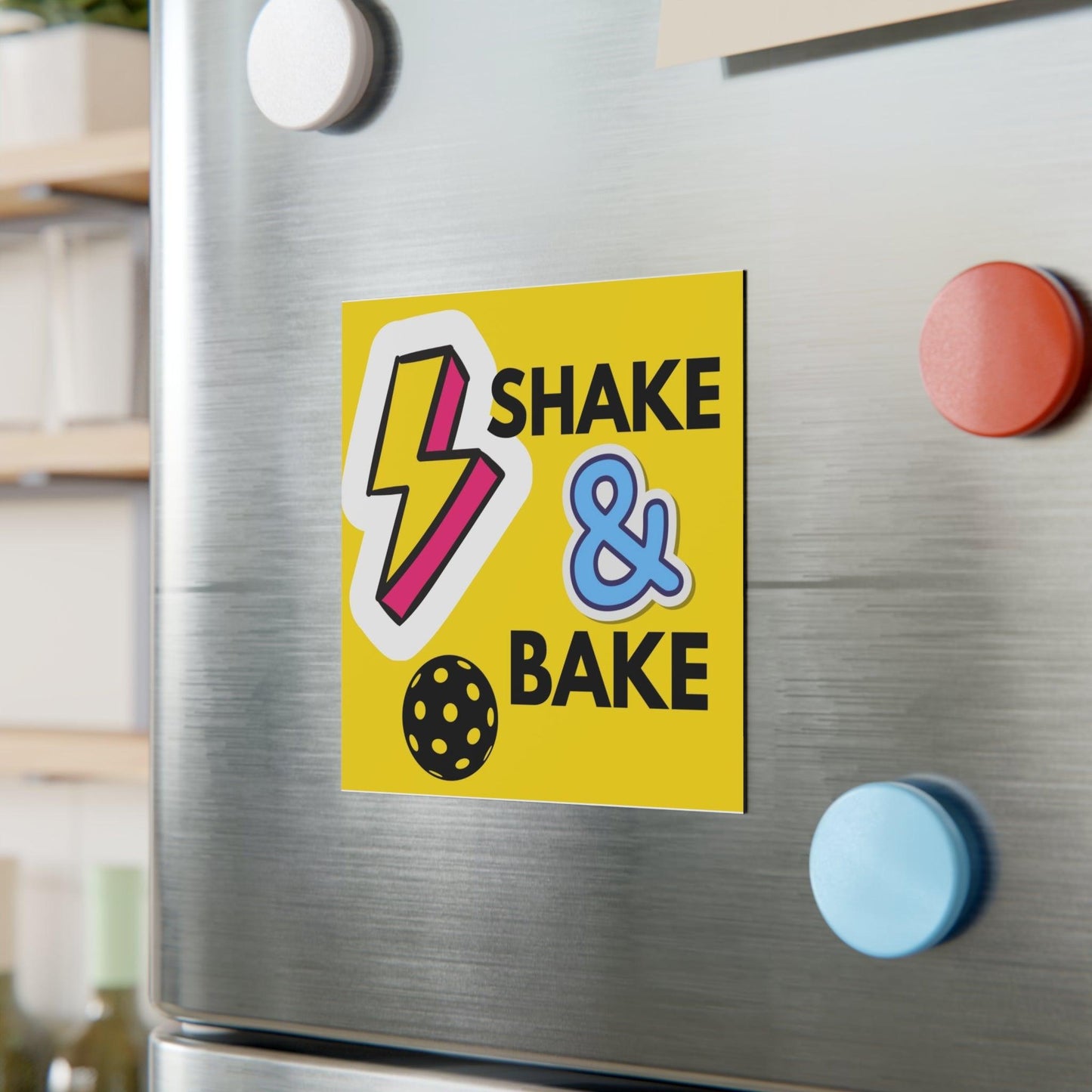 "Shake & Bake" Square Pickleball Magnets, Indoor\Outdoor, 2 Sizes