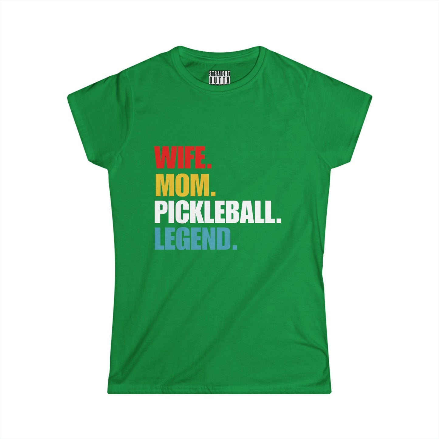 "Wife.  Mom.  Pickleball Legend" Women's Softstyle T-Shirt – Premium Cotton, 13 Colors, S-XXL