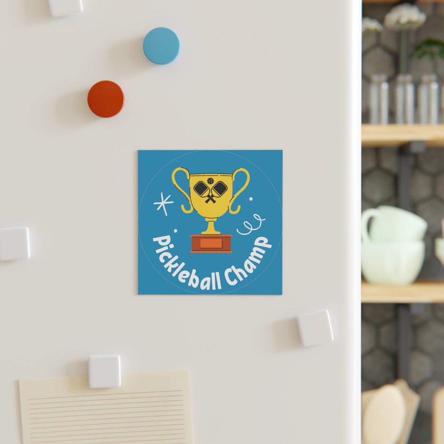 "Pickleball Champ" Square Pickleball Magnets, Indoor\Outdoor, 2 Sizes