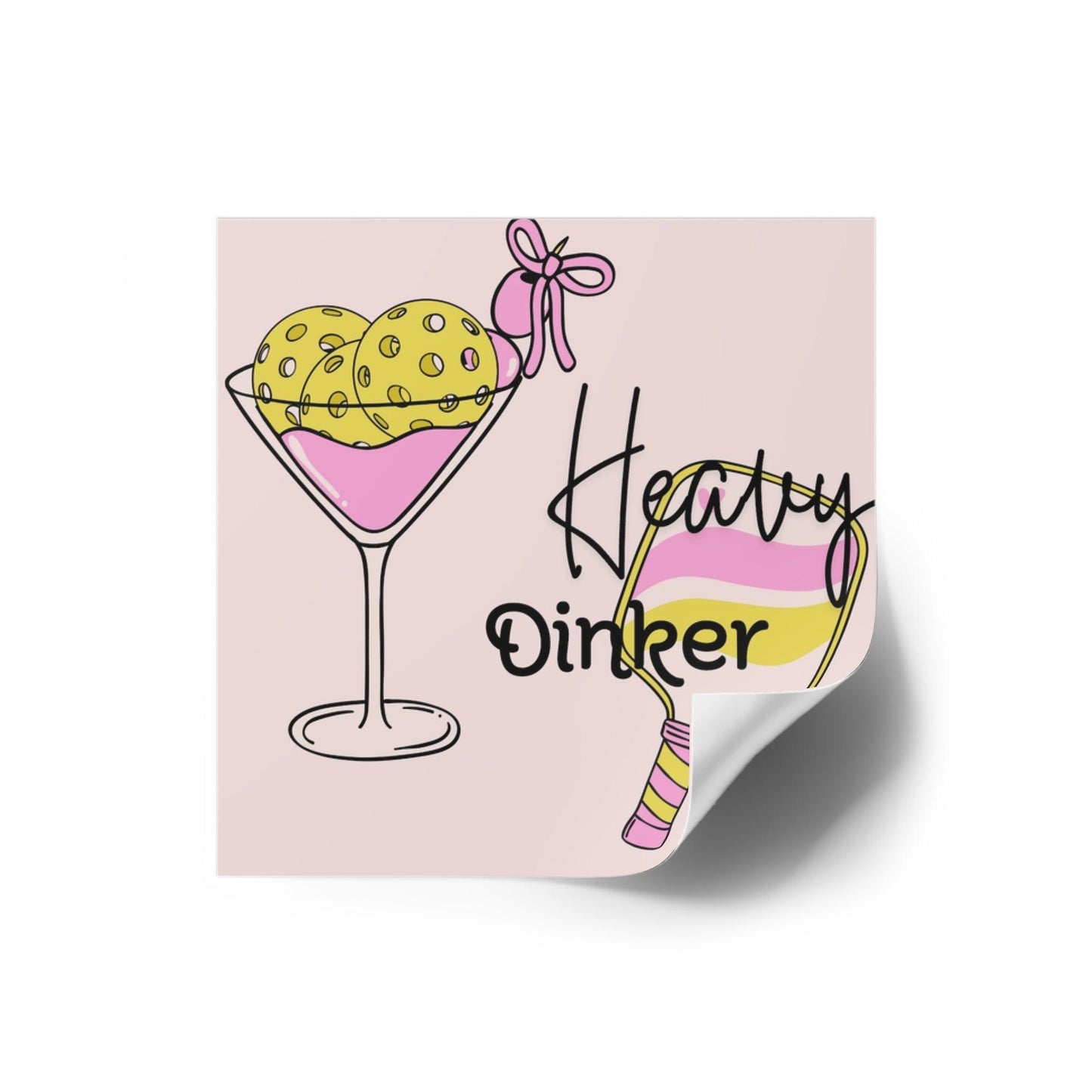 "Heavy Dinker" Square Pickleball Stickers, Indoor\Outdoor, 5 Sizes