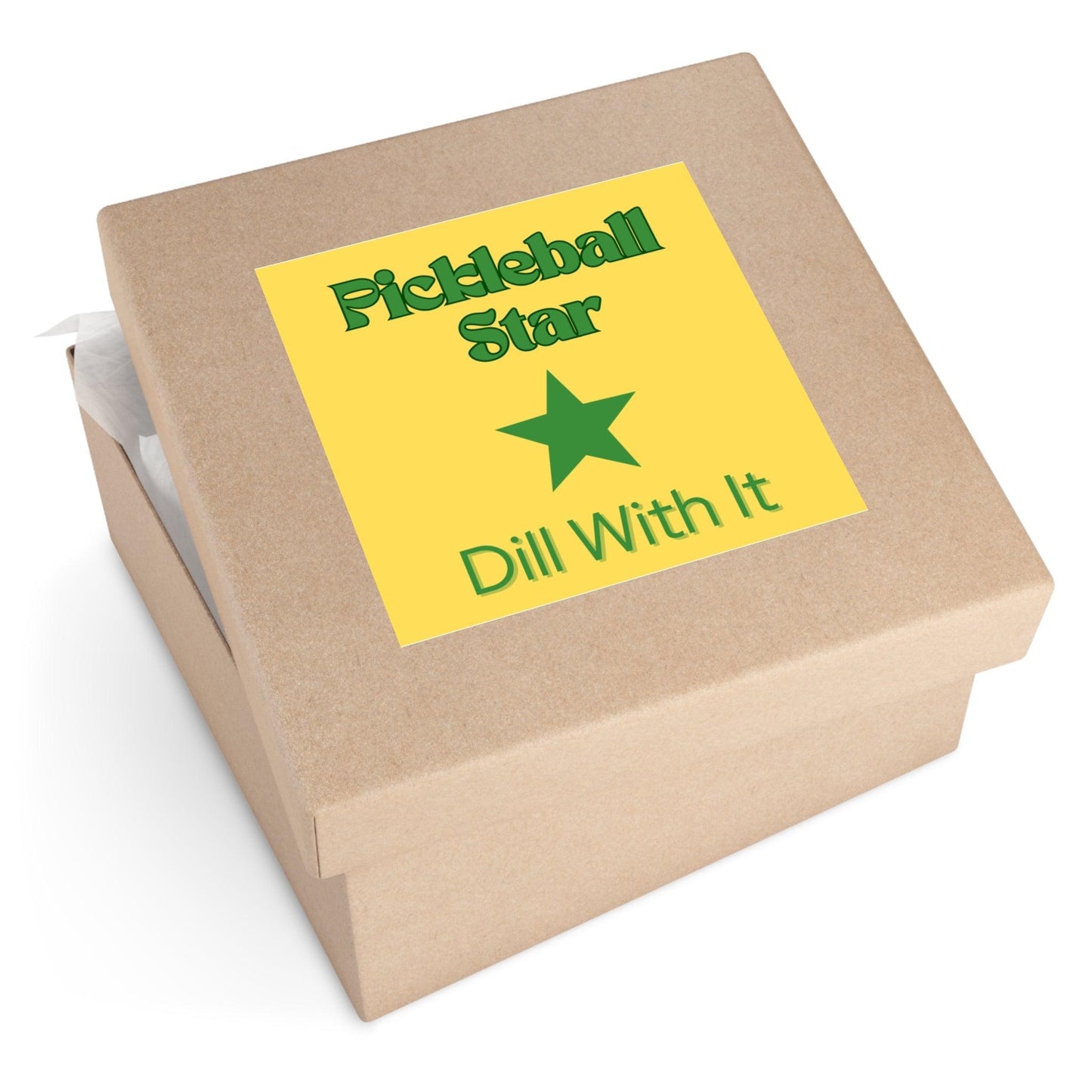 "Pickleball Star - Dill With It" Square Pickleball Stickers, Indoor\Outdoor, 5 Sizes