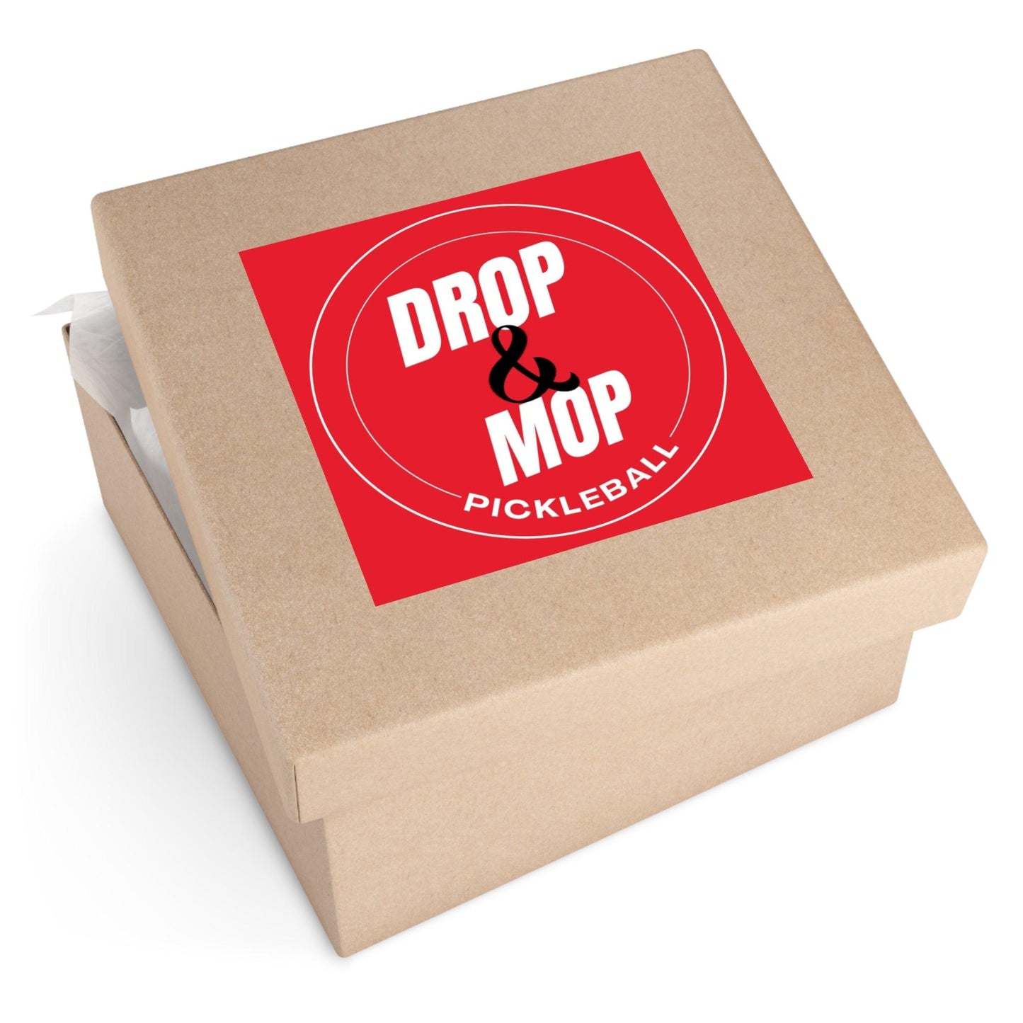 "Drop & Mop" Square Pickleball Stickers, Indoor\Outdoor, 5 Sizes