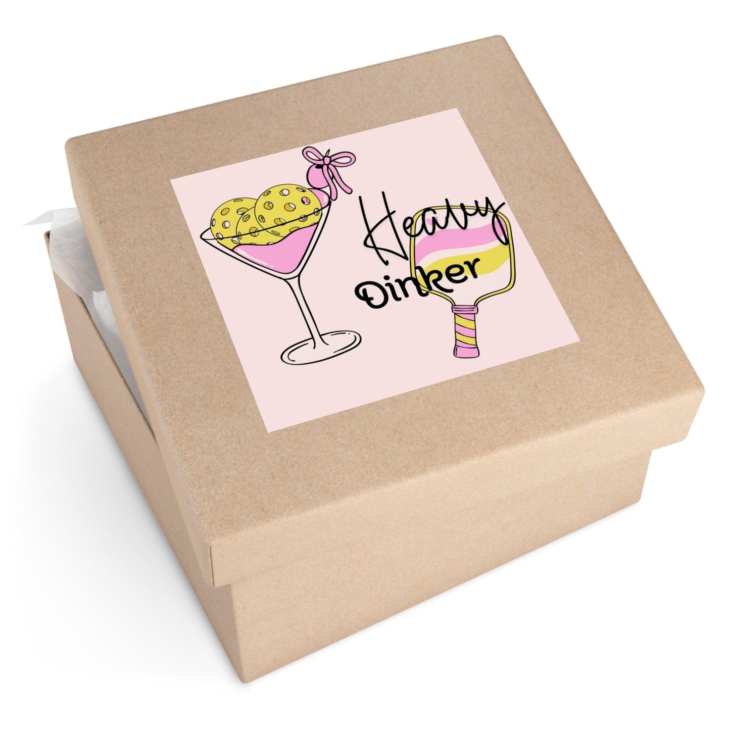 "Heavy Dinker" Square Pickleball Stickers, Indoor\Outdoor, 5 Sizes