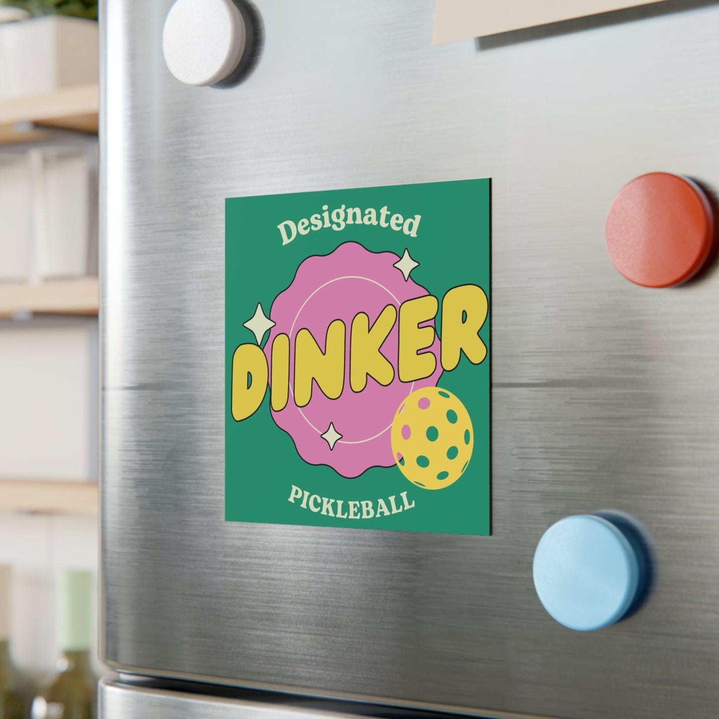 "Designated Dinker" Square Pickleball Magnets, Indoor\Outdoor, 2 Sizes